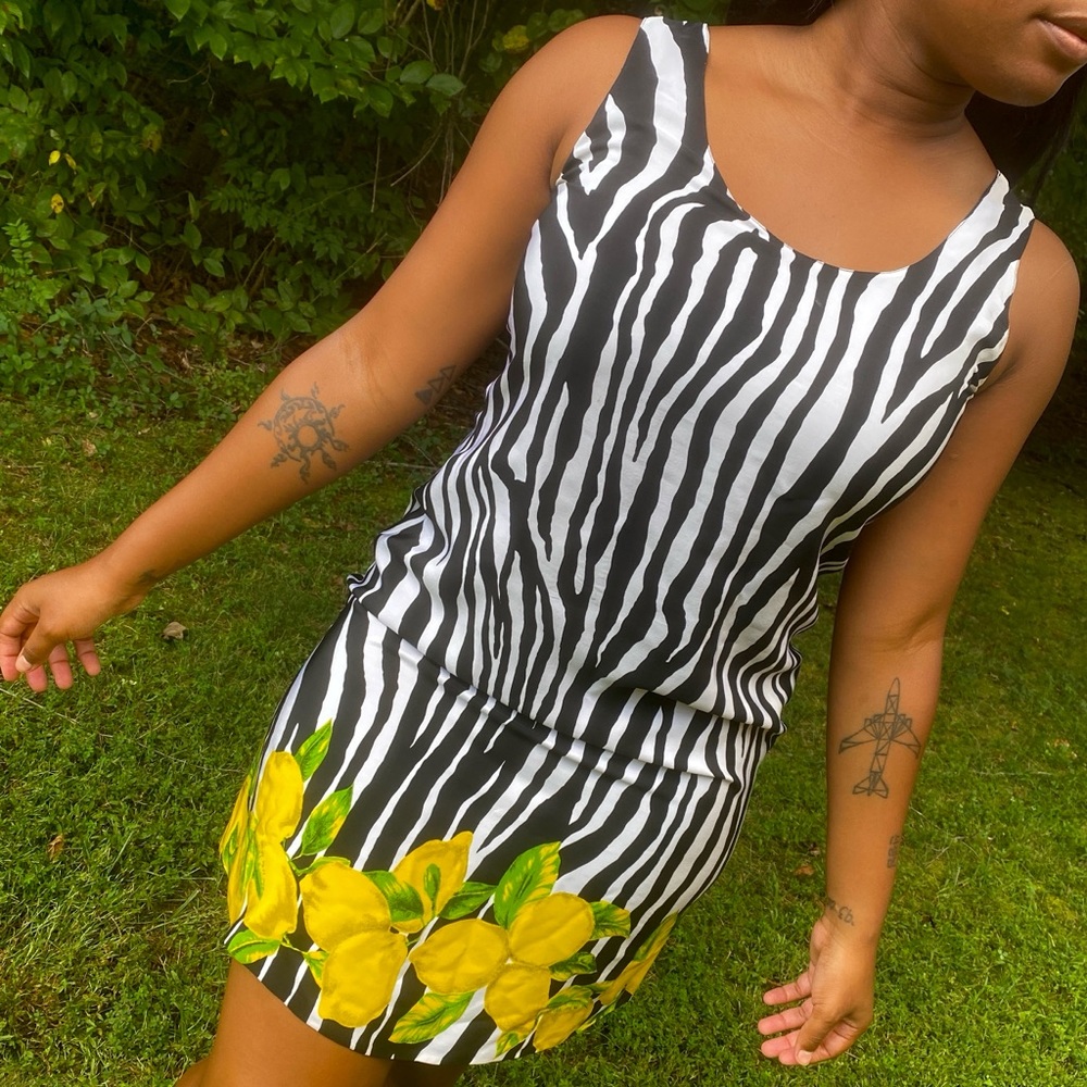 90’s Bloomingdale’s Silk Zebra Lemon Dress